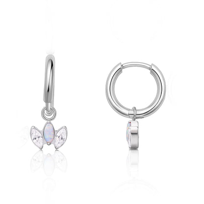 Limerencia Hypoallergene Ohrringe aus reinem Titan mit Stift und leichtem baumelndem Huggie-Design für Damen | Vertikaler Stab, Kreuz, Mond, Blitz | Zierliche Ohrringe (Zirkonia-Opal-Krone)