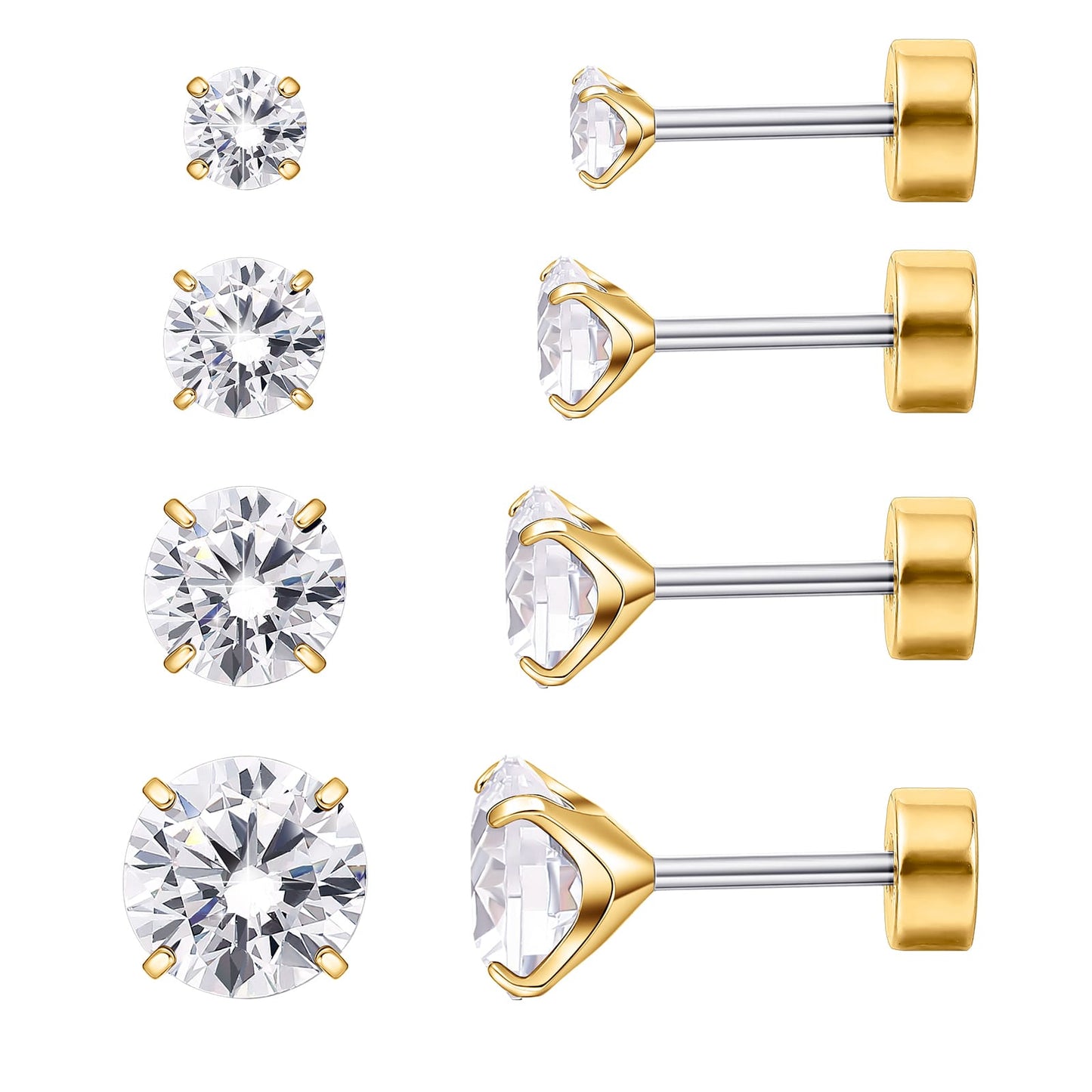 Orecchini piatti cartilagine titanio F136 Limerencia ipoallergenici con zircone perla opale, gioielli piercing elica confezione 4 paia 3-6mm da donna