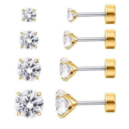Orecchini piatti cartilagine titanio F136 Limerencia ipoallergenici con zircone perla opale, gioielli piercing elica confezione 4 paia 3-6mm da donna