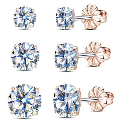 Pendientes de tuerca de moissanita Limerencia, 3 pares de pendientes con cierre de tornillo de titanio, pendientes de moissanita sintética color D pureza VVS1, titanio puro G23 hipoalergénico para mujer y hombre con oídos sensibles