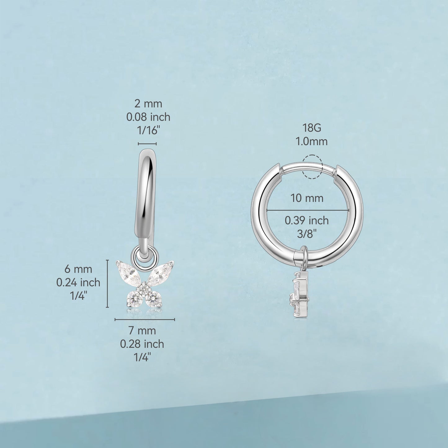 Orecchini huggie pendenti leggeri in titanio puro ipoallergenico Limerencia donna, stile barra verticale, croce, luna e fulmine, orecchini delicati con farfalla in zircone