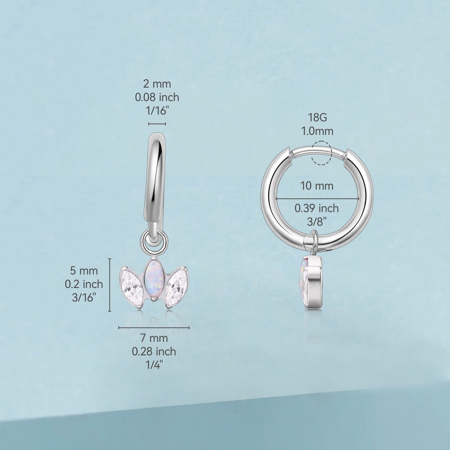 Limerencia Hypoallergene Ohrringe aus reinem Titan mit Stift und leichtem baumelndem Huggie-Design für Damen | Vertikaler Stab, Kreuz, Mond, Blitz | Zierliche Ohrringe (Zirkonia-Opal-Krone)