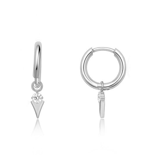 Orecchini huggie pendenti leggeri in titanio puro ipoallergenico Limerencia donna, stile delicato con barra verticale, croce, luna e fulmine (zircone conico)