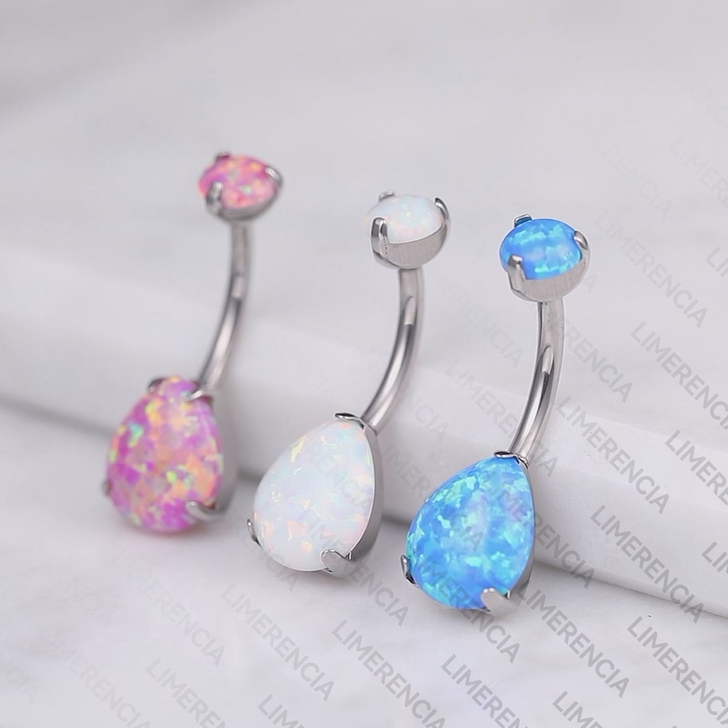 limerencia G23 Titanium Belly Button Rings hypoallergenic medical implant grade 14G Teardrop CZ Belly Navel Rings Piercing Belly Bars (Opal White)