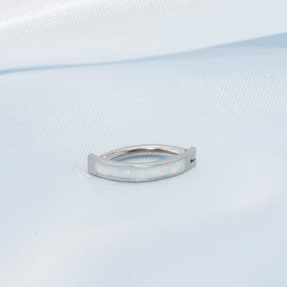 Anello ombelicale Limerencia 14G in titanio G23 con zircone a goccia piccolo, gioiello piercing ombelicale filettato interno 10 mm (10 mm, cerchio curvo opale bianco)