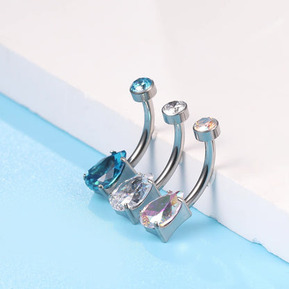 limerencia 14G G23 Anillo de titanio para ombligo con circonita cúbica pequeña en forma de lágrima, perforación de ombligo con rosca interna de 10 mm (10 mm, aguamarina)