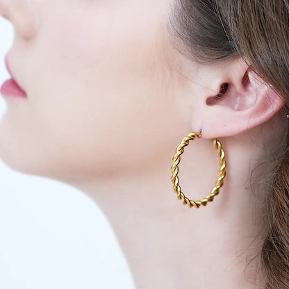 Pendientes de aro redondos de Limerencia, hipoalergénicos, de titanio puro, con cuerda retorcida, para mujer (aro de cuerda retorcida de 35 mm, plata)