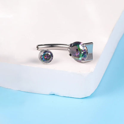 Anello ombelicale Limerencia 14G in titanio G23 con piccolo zircone a goccia, gioiello piercing ombelicale filettato interno 10mm (10mm, quarzo arcobaleno)