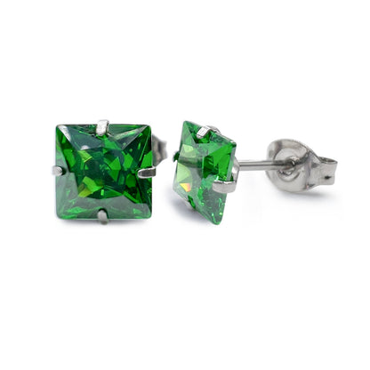 Orecchini Limerencia in titanio G23 ipoallergenico, titanio puro medicale F136, adatti a orecchie sensibili con cristalli pietra natale e zirconi simulati diamanti (Verde smeraldo)