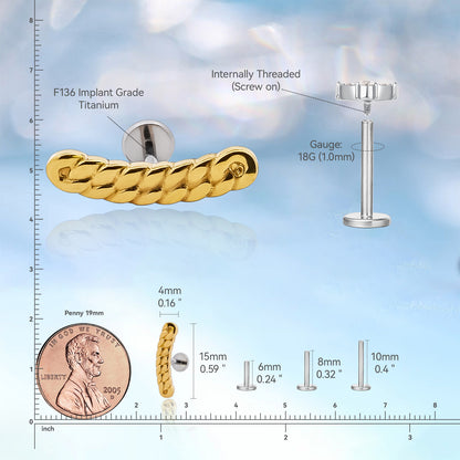 limerencia F136 Titanio Hipoalergénico Joyería para Piercings 18G 6mm 8mm 10mm Parte Trasera Plana Roscado Internamente Grado Implante Trepador Zarcillos para Cartílago, Trago, Hélice, Conch, Nariz, Labio (1ud)