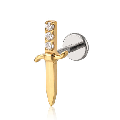 Limerencia Piercing Spada Pugnale Titanio F136 Ipoallergenico 20G 6mm 8mm Retro Piatto, Orecchini Senza Filettatura Inserimento G23 Grado Implantare per Trago, Cartilagine, Helix, Conchiglia e Medusa (1 Pezzo)