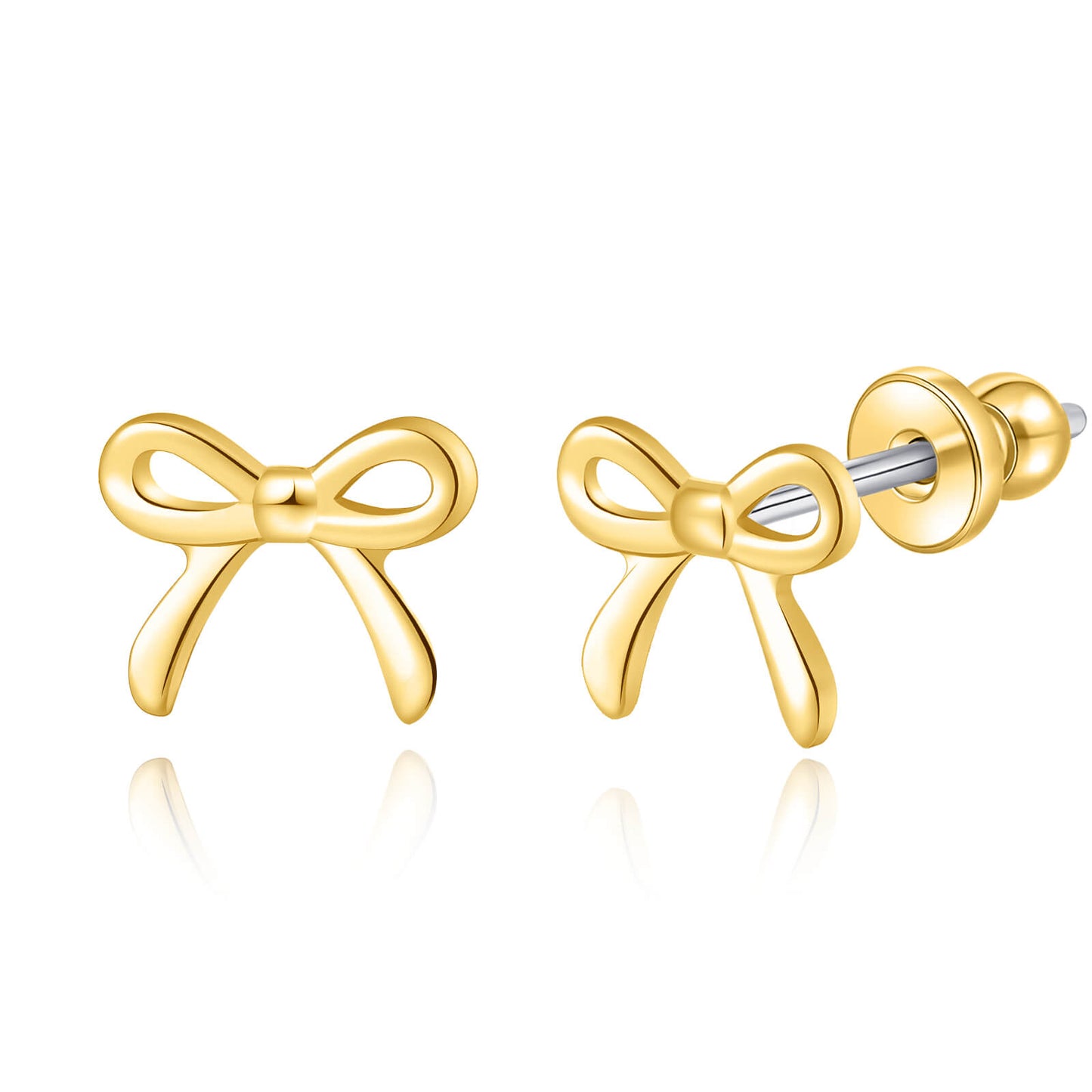 Limerencia Schleifen-Ohrstecker, F136-Titan kleine Schleifenohrstecker, süße Mini-Schleifenstecker in Gold- und Silberfarbe, ideal für Jugendliche und empfindliche Ohren