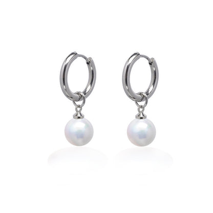 Limerencia Pendientes Hipoalergénicos de Titanio Puro con Postes Ligeros Colgantes Huggie para Mujer | Barra Vertical, Cruz, Luna, Rayo | Pendientes Delicados (Perla de 10 mm)