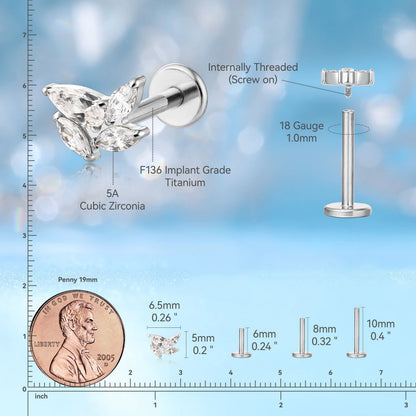 Limerencia Piercing Mulino a Vento in Titanio ASTM F136 18G, Orecchino a Perno Retro Piatto con Filettatura Interna 6mm 8mm 10mm per Trago, Helix, Conchiglia, Cartilagine, Naso e Labbro – 1 Pezzo