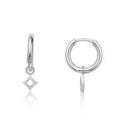 Limerencia Pendientes Colgantes Hipoalergénicos de Titanio Puro Ligero Tipo Huggie para Mujer, Barra Vertical, Cruz, Luna, Rayo, Pendientes Delicados (Circonita Cúbica Cuadrada)