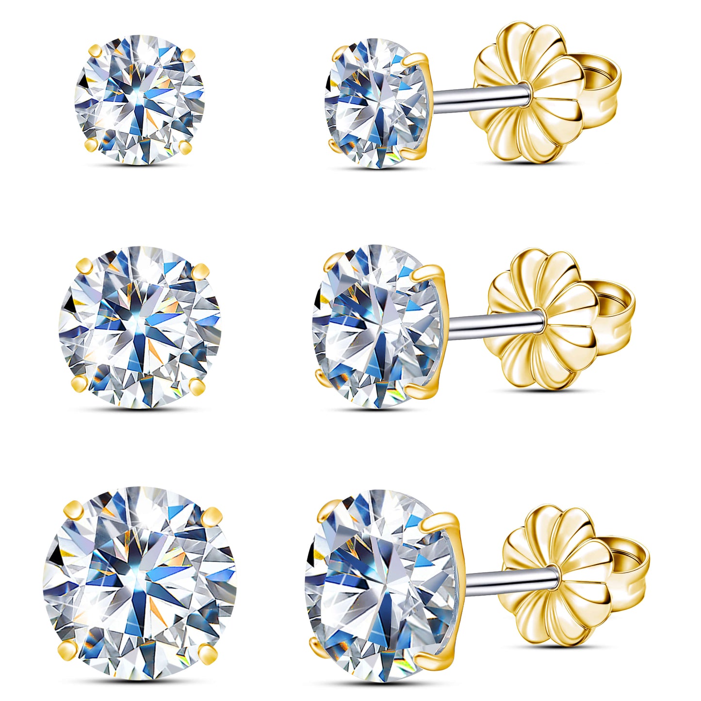 Pendientes de tuerca de moissanita Limerencia, 3 pares de pendientes con cierre de tornillo de titanio, pendientes de moissanita sintética color D pureza VVS1, titanio puro G23 hipoalergénico para mujer y hombre con oídos sensibles