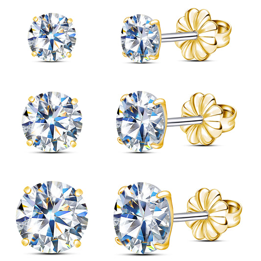 Orecchini a bottone in moissanite Limerencia, 3 paia di orecchini con chiusura a vite in titanio, orecchini in moissanite sintetica colore D purezza VVS1, titanio puro G23 ipoallergenico per donne e uomini con orecchie sensibili