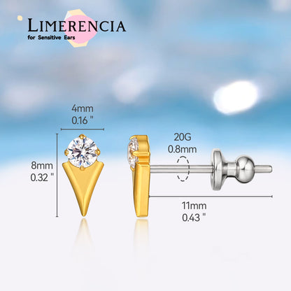 Orecchini conici Limerencia, orecchini a perno in titanio puro F136 grado implantare ipoallergenici, piccoli delicati orecchini con zirconi cubici G23 per donne con orecchie sensibili