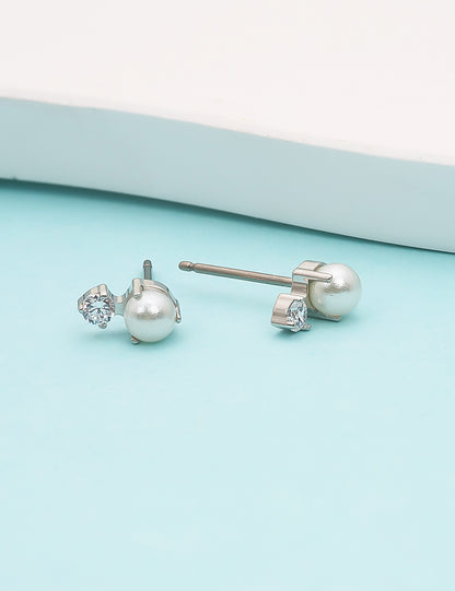 Limerencia G23 Reiner Titan hypoallergene Ohrstecker | Zirkonia + Perle F136 Implantatgrad Titan-Schmuck für empfindliche Ohren