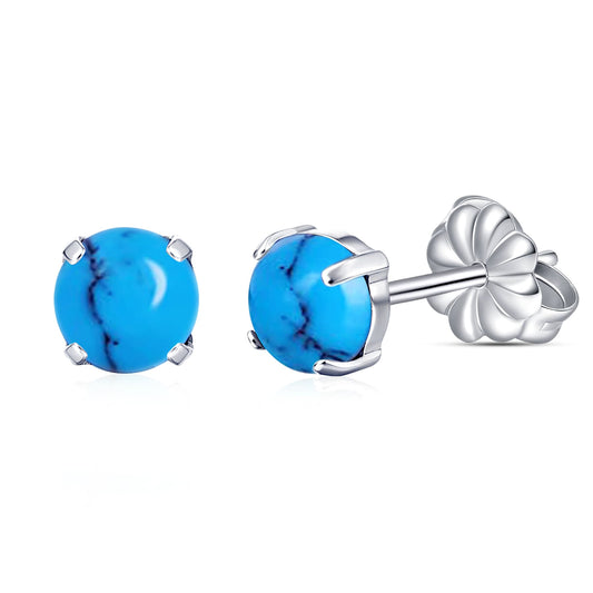 Pendientes hipoalergénicos de titanio puro Limerencia G23, pendientes de ópalo/piedra lunar/ojo de gato/turquesa azul, grado de implante F136 | Joyería delicada para orejas sensibles (5 mm, turquesa azul)