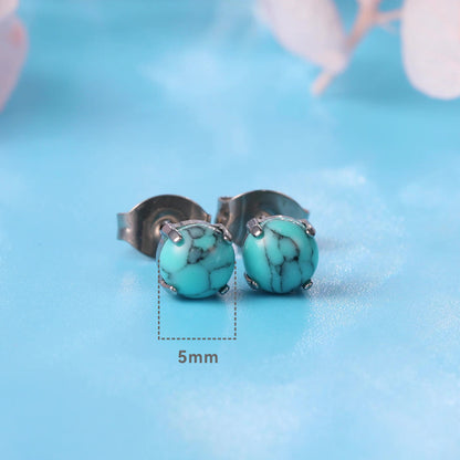 Limerencia G23 Hypoallergene Ohrstecker aus reinem Titan, Opal-/Mondstein-/Katzenaugen-/Blauer-Türkis-Ohrstecker, F136 Implantat-Qualität|Filigraner Schmuck für empfindliche Ohren (5 mm, Türkis)