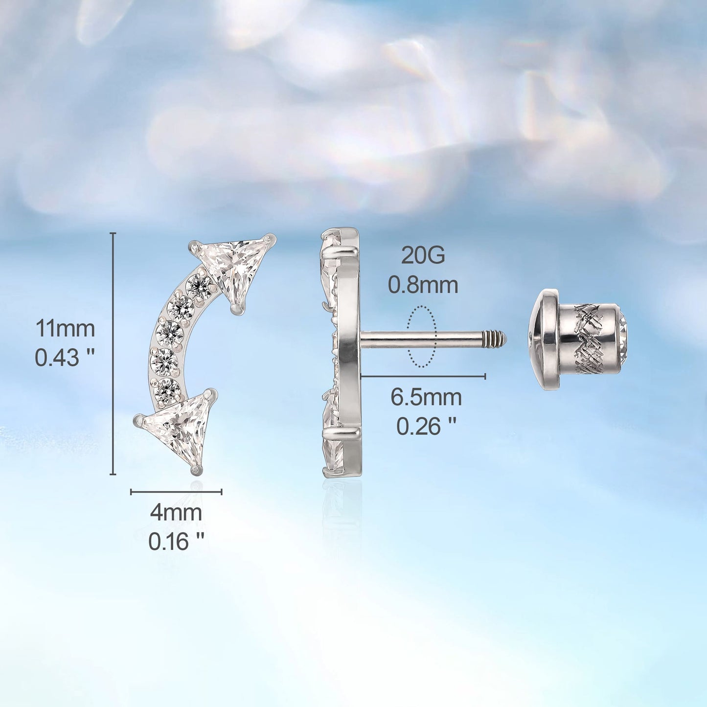 Limerencia Pendientes Hipoalergénicos de Titanio Grado Implante G23 con Cierre de Rosca para Tragus 20G Helix F136 Poste de Piercing para Orejas Sensibles Cartílago (Escalador Trepador)