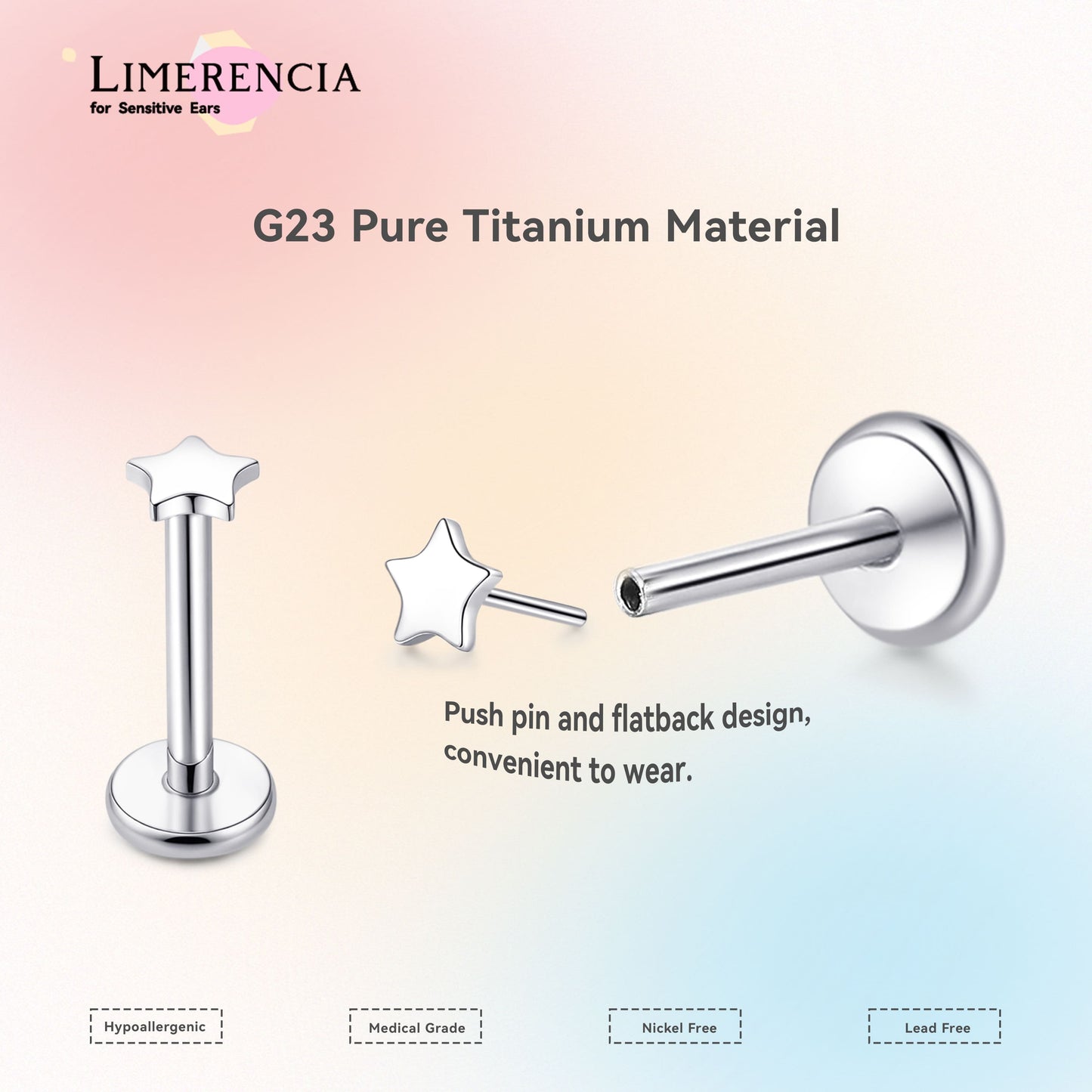 Limerencia Titan-Stecker mit Flachboden ohne Gewinde, 20G Druckverschluss-Einsteckpiercing für Knorpel, Tragus, Labret, Lippe, Medusa und Conch, hypoallergener Körperschmuck für Damen und Herren