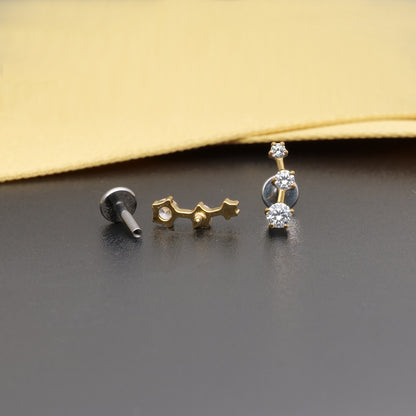limerencia F136 Titan Hypoallergener Zirkonia Climber Flat Back Labret | 18G Tragus Helix Conch Knorpel Crawler Piercing Schmuck Ohrringe für Damen (ein Paar)