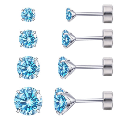 Orecchini piatti cartilagine titanio F136 Limerencia ipoallergenici con zircone perla opale, gioielli piercing elica confezione 4 paia 3-6mm da donna