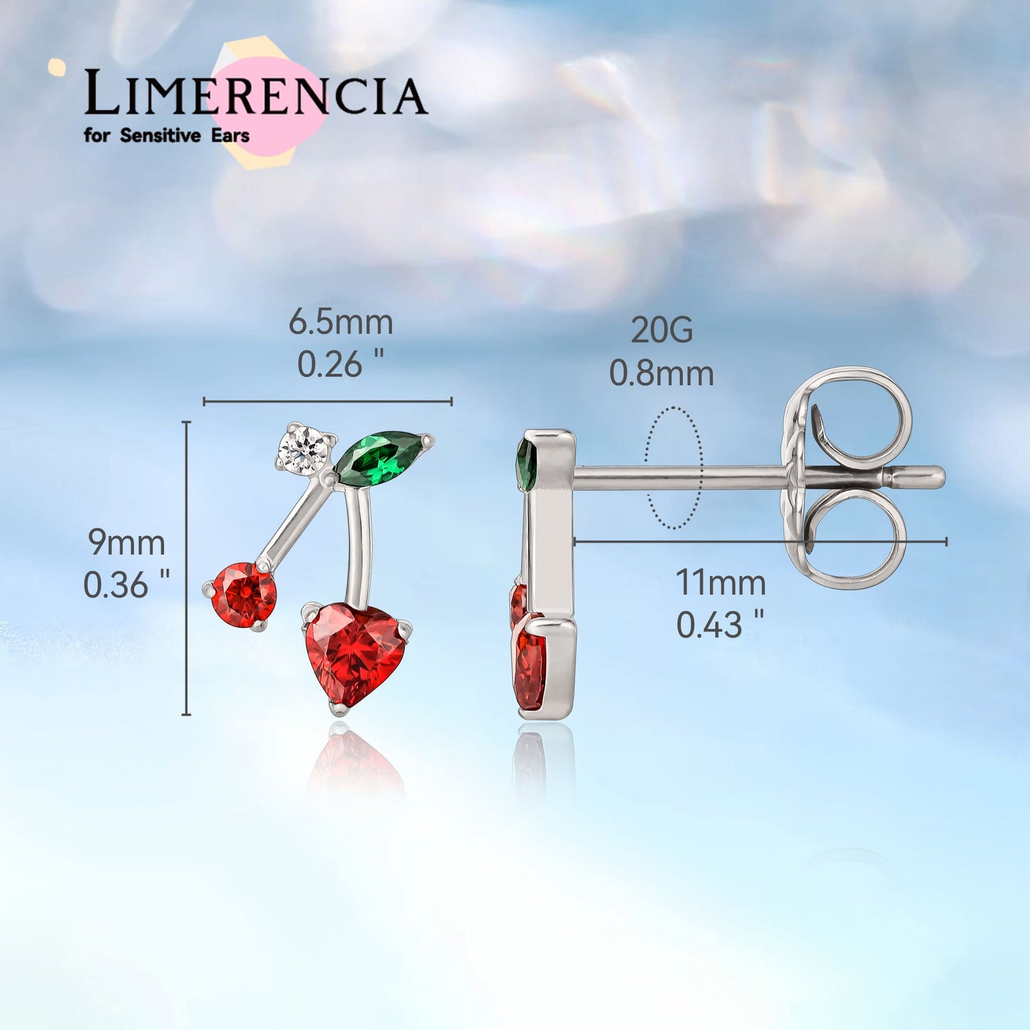 Orecchini in titanio puro F136 Limerencia ipoallergenici di grado impiantabile, orecchini piccoli e delicati con zirconi cubici G23 per orecchie sensibili femminili (ciliegia)