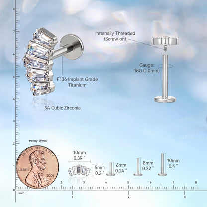 limerencia Joyería para piercing hipoalergénica de titanio puro F136, pendiente tipo flat back con rosca interna, 18 g, para cartílago/tragus/hélix/concha/nariz/labio (corona, 1 unidad)