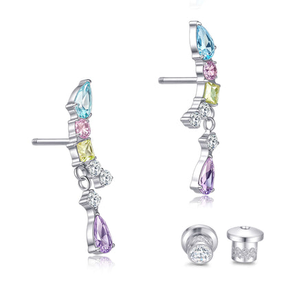 Limerencia Hypoallergenic Titanium Screw Back Earrings Implant Grade Cubic Zirconia G23 20G Ear Crawler Studs Earrings for Sensitive Ear Cartilage Jewelry/Colorful CZ Crawler