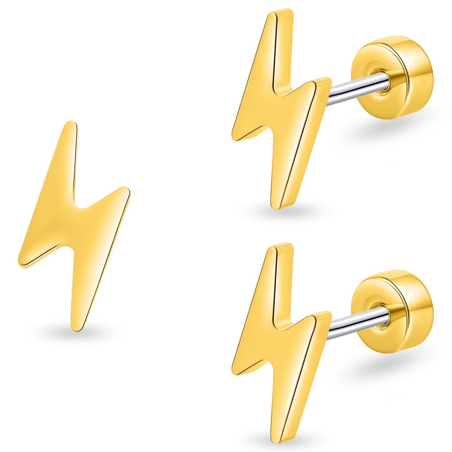 Limerencia Titanium Women Flatback Earrings,Lightning Bolt Stud Earrings|Cute and Fashionable Earrings Suitable for Both Men and Women,Suitable for Sensitive Ears