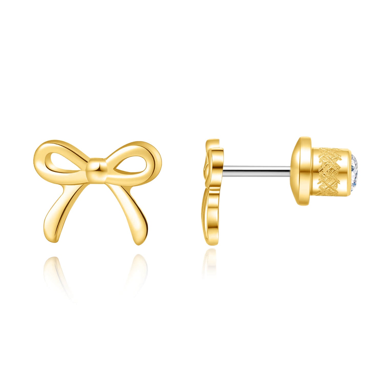 Limerencia Schleifen-Ohrstecker, F136-Titan kleine Schleifenohrstecker, süße Mini-Schleifenstecker in Gold- und Silberfarbe, ideal für Jugendliche und empfindliche Ohren