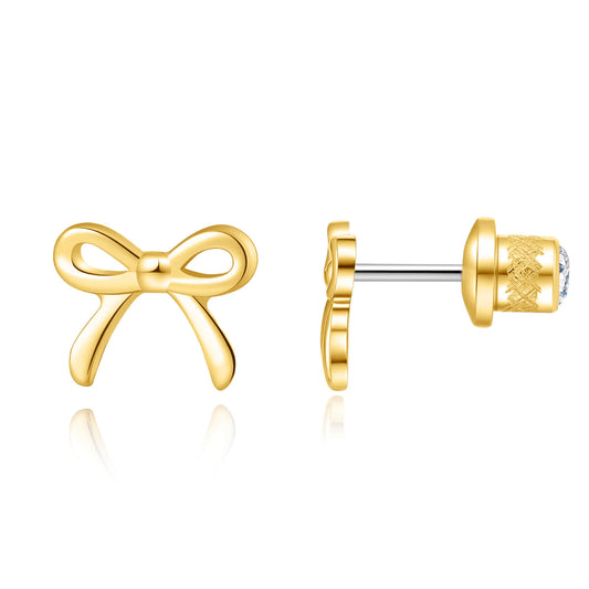 Orecchini fiocco Limerencia, piccoli orecchini fiocco in titanio F136, graziosi orecchini nodo mini color oro e argento, adatti per adolescenti e orecchie sensibili