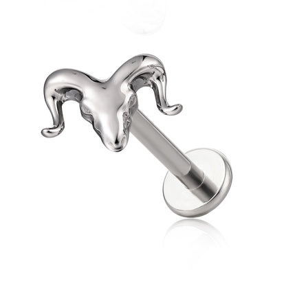 Gioiello piercing in titanio ipoallergenico ASTM F136 Limerencia, borchia filettata interna fondo piatto 18G 6mm 8mm 10mm, adatto per trago, elica, conca, cartilagine, naso e labbra (1 pezzo) (Testa di toro)