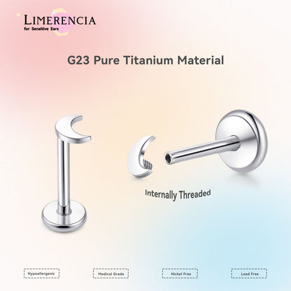 Limerencia 18G Reintitan-Körperschmuck, G23 hypoallergene Stecker mit Flachboden und Innengewinde, geeignet für Tragus, Helix, Knorpel, Conch, Medusa-, Lippen- und Labret-Piercing für Damen und Herren