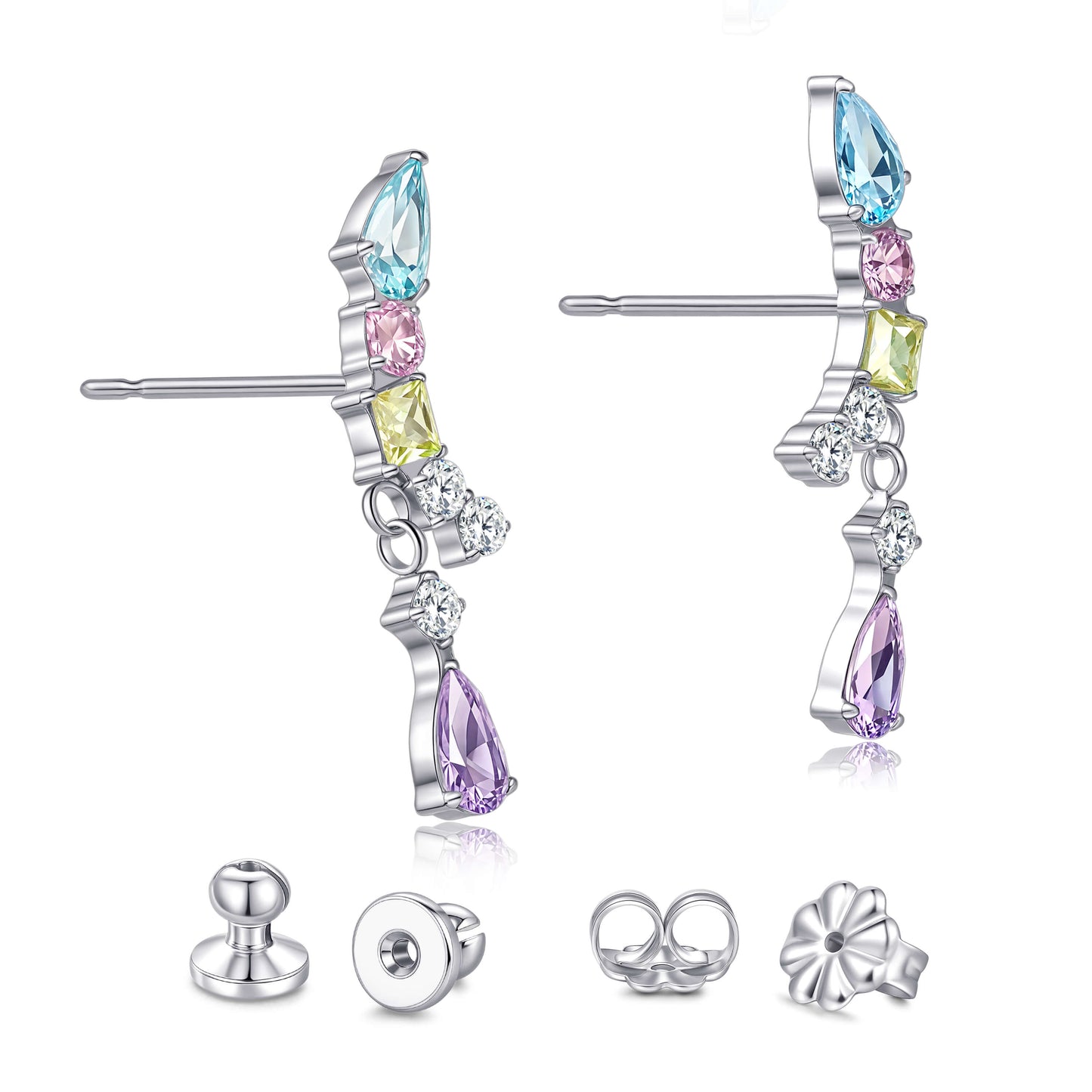 Limerencia 低アレルギー性チタン インプラントグレード クライマークローラースタッド, G23 小粒キュービックジルコニア ピアス 女性用 敏感な耳に / カラフル CZ クローラー