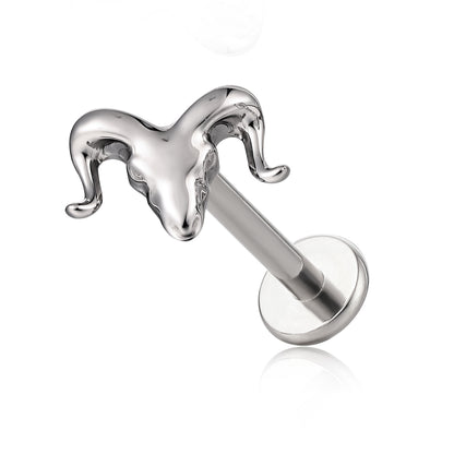 Bijoux de piercing hypoallergéniques en titane ASTM F136 Limerencia, clou à filetage interne dos plat 18G 6mm 8mm 10mm pour tragus, helix, conque, cartilage, nez et lèvre (Tête de vache, 1 pièce)