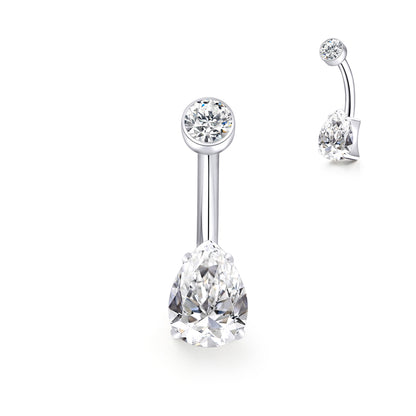 limerencia 14G G23 Anillo de titanio para ombligo con circonita cúbica pequeña en forma de lágrima 10mm, joya de perforación para ombligo roscada internamente (10 mm, circonita cúbica blanca)