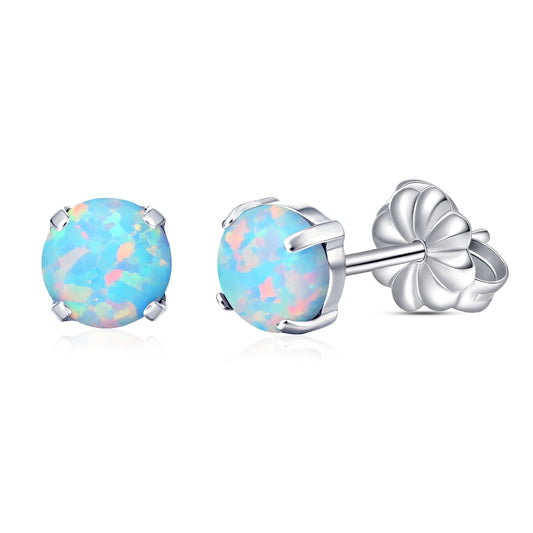 Pendientes hipoalergénicos de titanio puro Limerencia G23, pendientes de ópalo/piedra lunar/ojo de gato/turquesa azul, grado de implante F136 | Joyería delicada para orejas sensibles (5 mm, azul claro)