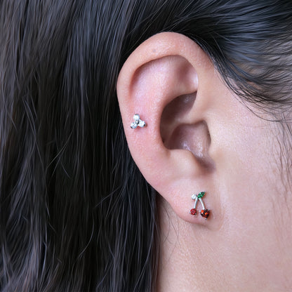 limerencia F136 Titan hypoallergener Piercingschmuck 18G 6mm 8mm 10mm für Tragus, Helix, Conch, Knorpel, Lippe, Implantatqualität Flacher Rücken Innen Gewindestift-Ohrringe (Kirsche 1 Stk.)