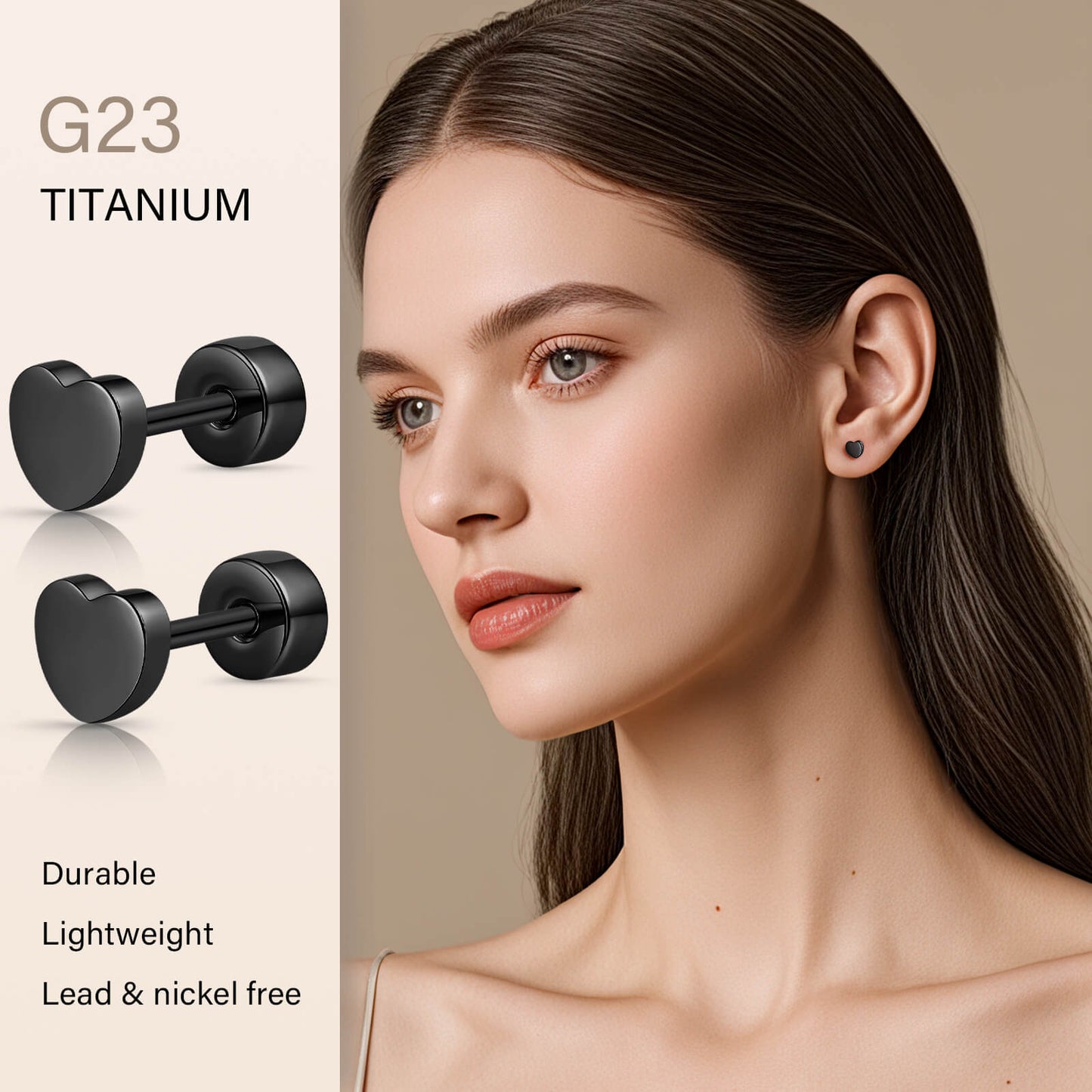 Limerencia Titan-Flachverschluss-Ohrstecker, hypoallergene Herz-/Stern-Schraubverschluss-Ohrstecker für Damen und Herren, klassische 5mm Schlafohrstecker für Knorpel und Ohrläppchen