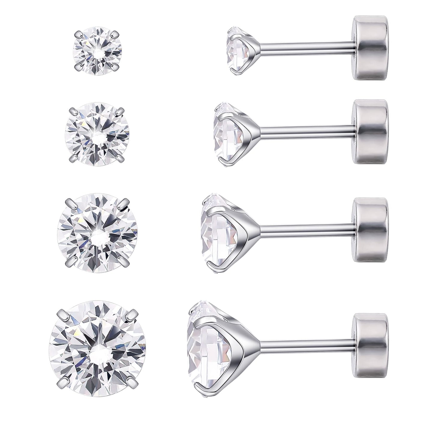 Orecchini piatti cartilagine titanio F136 Limerencia ipoallergenici con zircone perla opale, gioielli piercing elica confezione 4 paia 3-6mm da donna