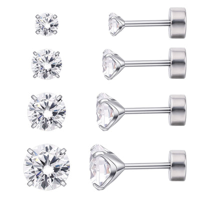 Orecchini piatti cartilagine titanio F136 Limerencia ipoallergenici con zircone perla opale, gioielli piercing elica confezione 4 paia 3-6mm da donna