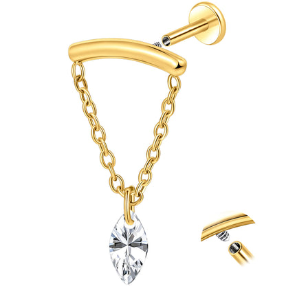 Limerencia 18G Titan-Ohrschmuck mit Innengewinde und flachem Verschluss für Damen, 1 Stück Hängepiercing mit Kette für Helix, hypoallergen, 6mm/8mm Knorpelstecker geeignet für Tragus, Conch und Ohrläppchen