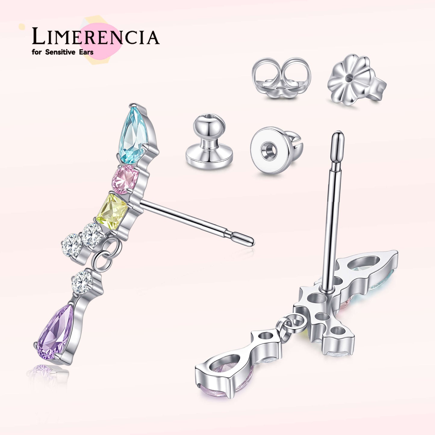 Limerencia 低アレルギー性チタン インプラントグレード クライマークローラースタッド, G23 小粒キュービックジルコニア ピアス 女性用 敏感な耳に / カラフル CZ クローラー