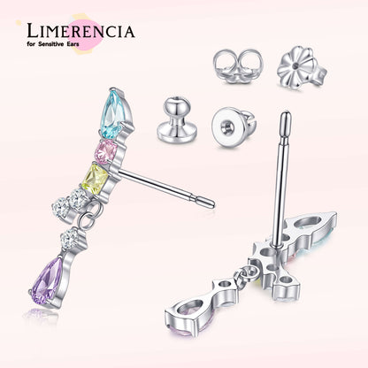 Limerencia 低アレルギー性チタン インプラントグレード クライマークローラースタッド, G23 小粒キュービックジルコニア ピアス 女性用 敏感な耳に / カラフル CZ クローラー