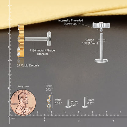 limerencia F136 Titan Hypoallergener Zirkonia Climber Flat Back Labret | 18G Tragus Helix Conch Knorpel Crawler Piercing Schmuck Ohrringe für Damen (ein Paar)