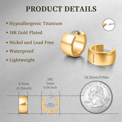Orecchini cerchio spessi in titanio F136 grado impiantabile ipoallergenico Limerencia, orecchini huggie larghi e corposi G23 da donna per orecchie sensibili (colore oro)